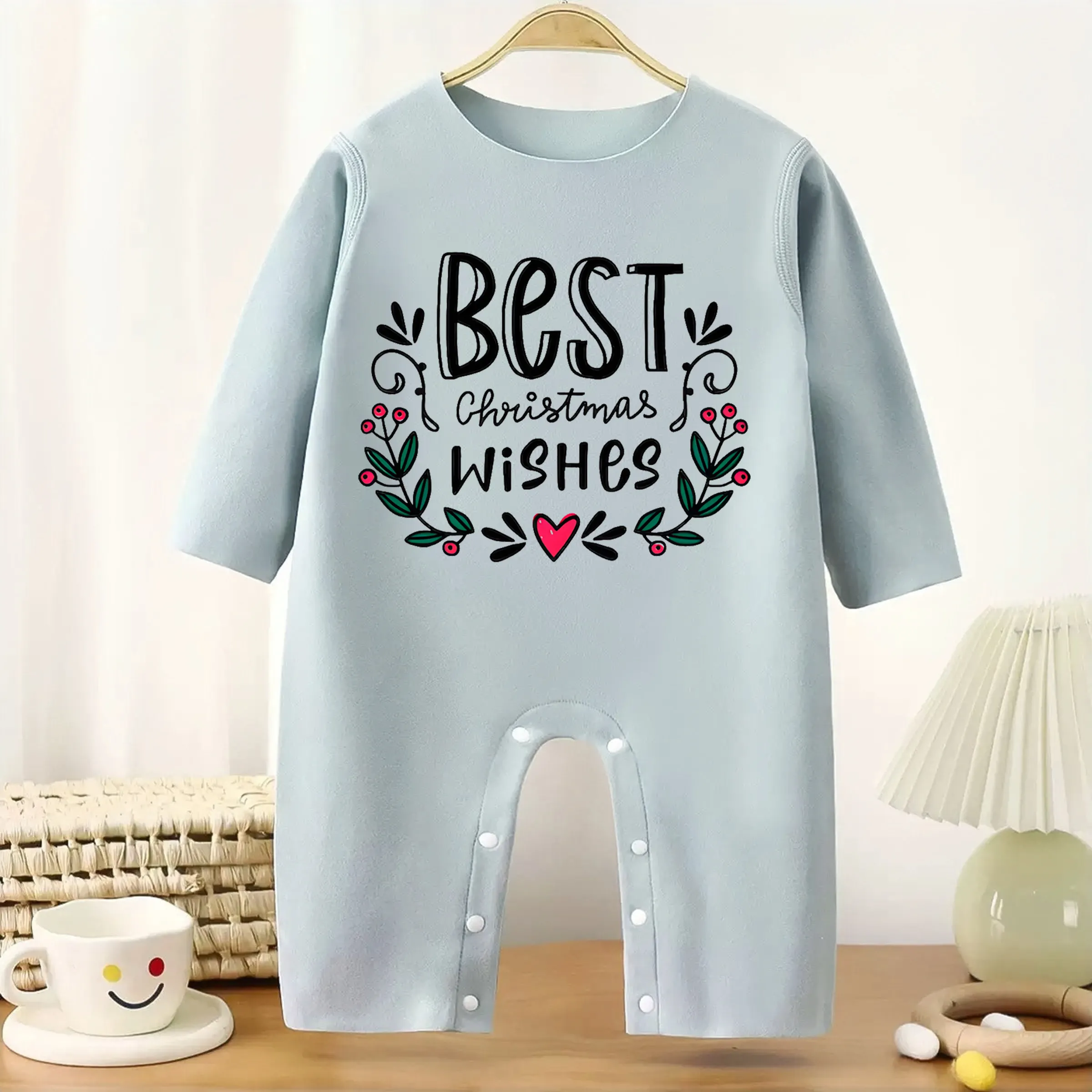 

Merry Christmas MINISO Long Sleeves Baby Bodysuit Keep Warm Onesie for Height 60-90CM Baby Cloth Comfortable Cute Print Jumpsuit