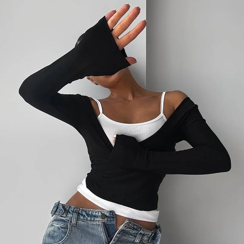 Talenza Summer Top 2-Piece Set Women's Fashion Contrast Patchwork Camisole Top Casual Commuter Chic Y2K Women's T-Shirts Clothes