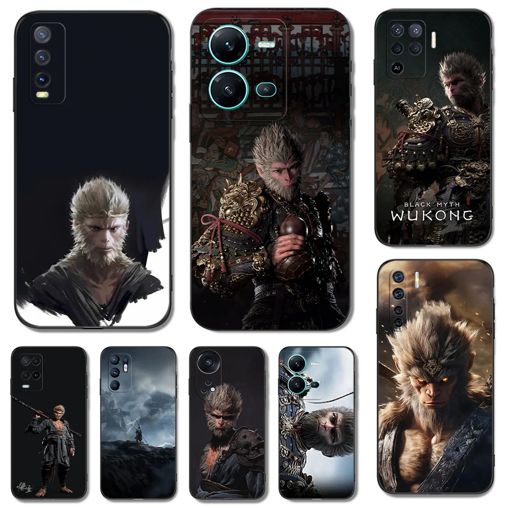 Черный чехол ТПУ для Vivo Y85 Y89 Y91C Y90 Y91i Y91 Y95 Y93 Y93S 5G Y83 T1X 4G задняя крышка Черный миф Wukong