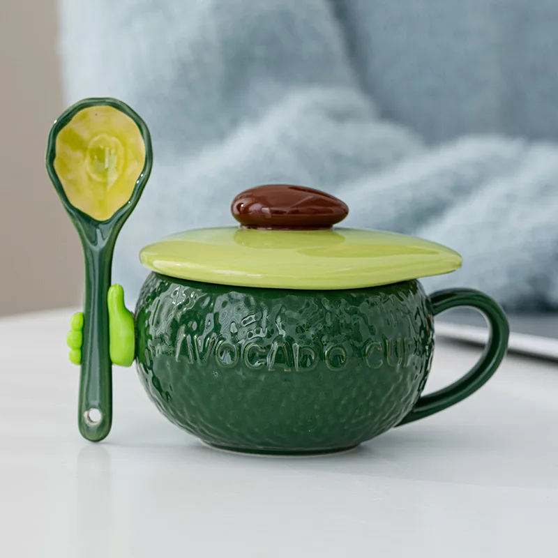 Creative Fruit and Vegetable Cute Ceramic Mugs Trendy Coffee Mugs Household Ceramic Scoop with Lid Breakfast Oat Mug Set