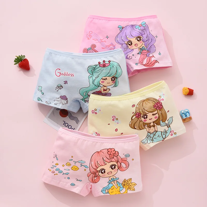 

Комплект нижнего белья для девочек с рисунком русалки, шорты, мягкие трусы-боксеры, дышащие и удобные, четыре угла для маленьких, средних и больших детей