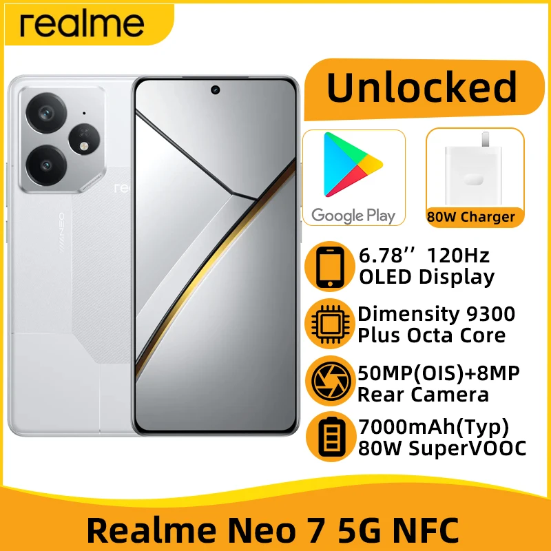 Realme NEO 7 5G: 디멘시티 9300 플러스 옥타코어, 7000mAh 배터리, 6.78인치 OLED 디스플레이, 80W SUPERVOOC, 50MP OIS 카메라 탑재 스마트폰