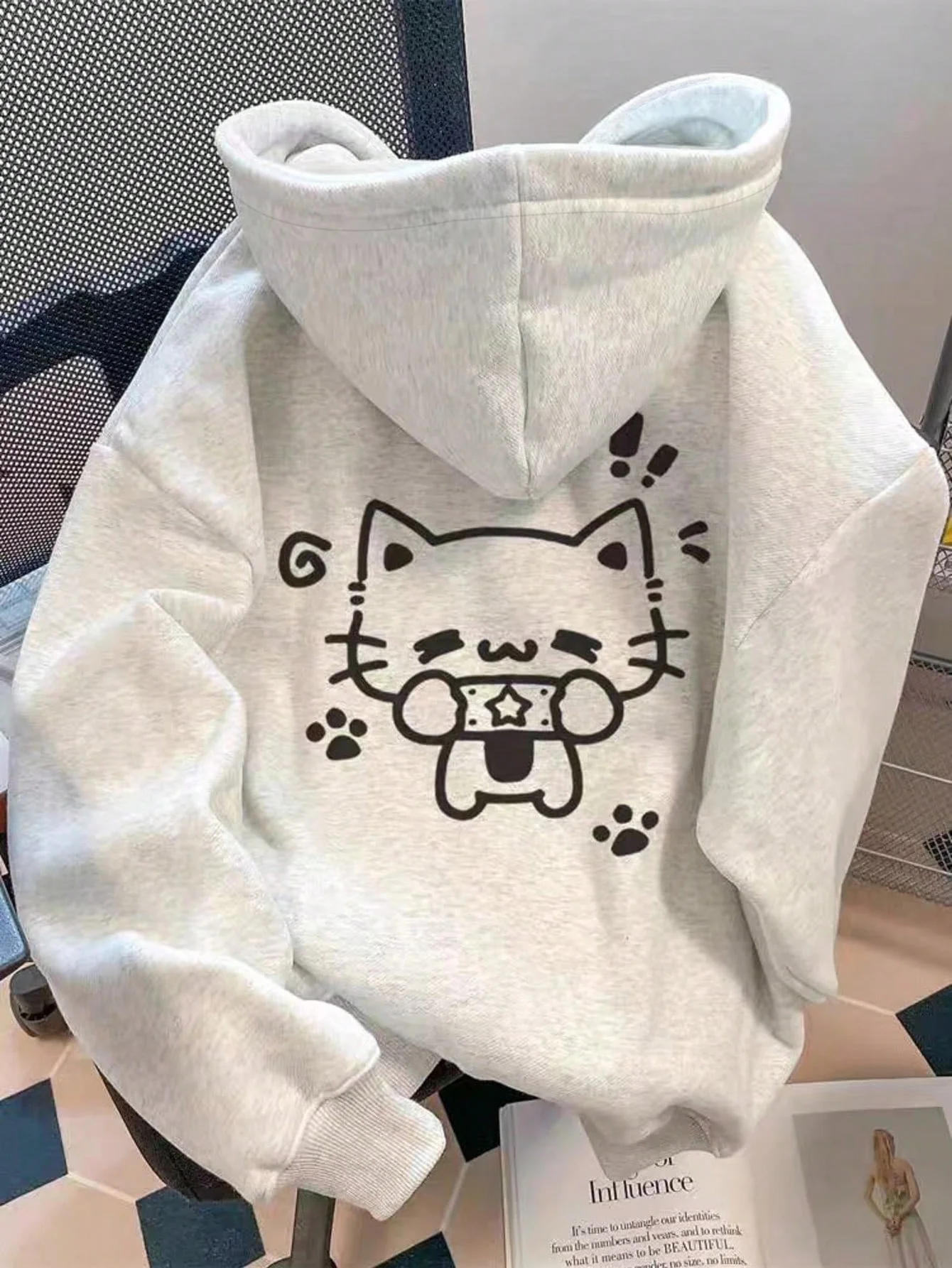 Sudaderas con capucha con estampado de gato de dibujos animados para mujer, ropa de invierno y otoño 2025, sudadera Y2k, Top con capucha, ropa informal de manga larga para mujer