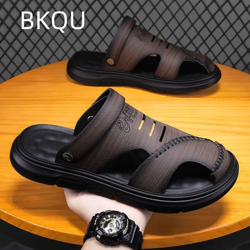 Men Summer Sandals Breathable Outdoor Round Toe Beach Flat Heel Youth Trend Platform Water Proof Lightweight Walking Summer Main