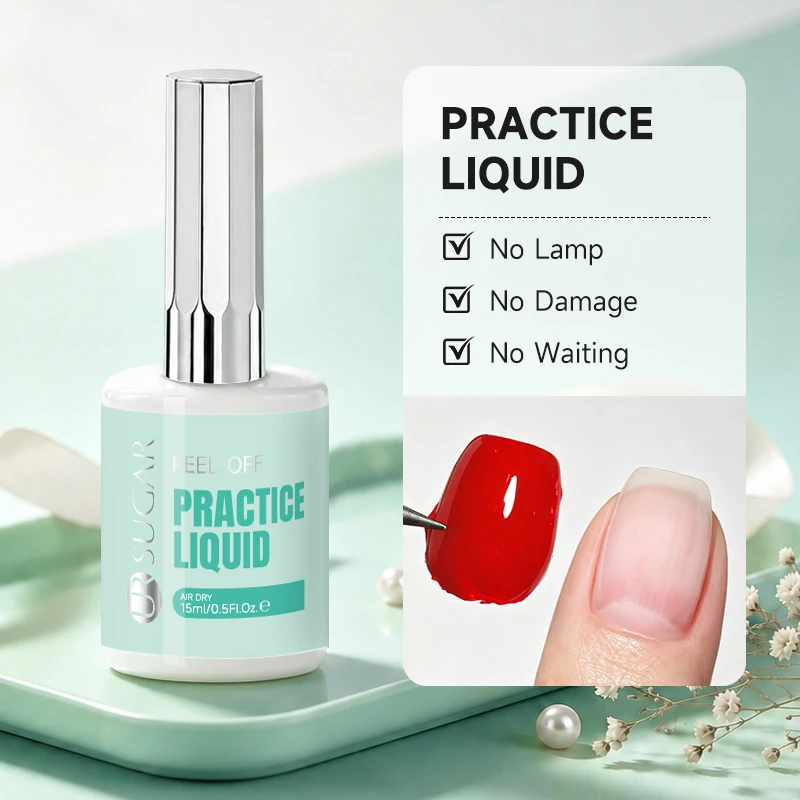 UR SUGAR 1/2pcs 15ml Peel Off Practice Liquid Air Dry Zero-Heat No-Lamp UV-Free Complete Removal Nail Art Training Tools