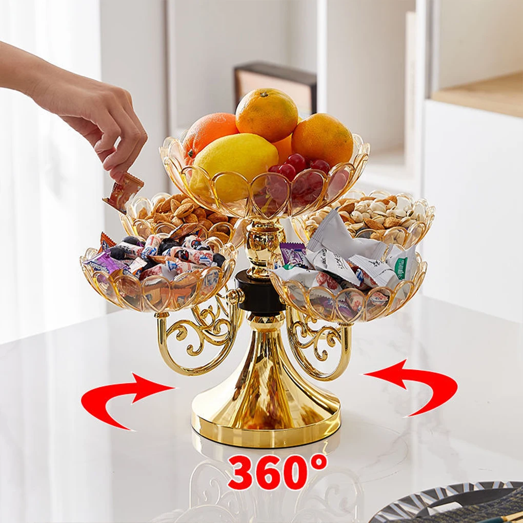 Fruit Tray 360 ° Rotatable Multi-layer Living Room Fruit Tray Snacks Dried Fruits Candies Light Luxury High-end for Home Use