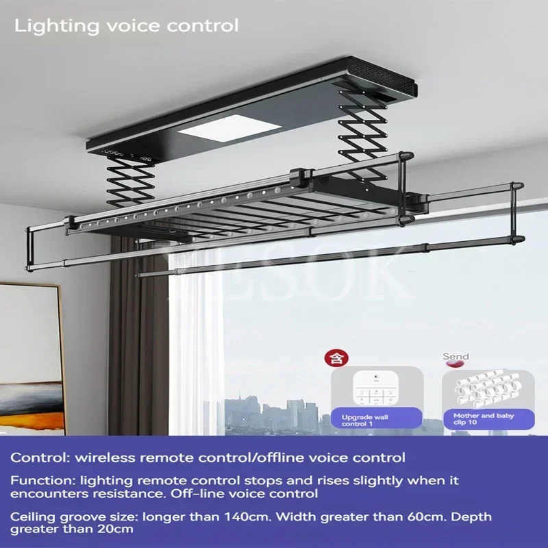 16w Balcony Intelligent Remote Control Automatic Electric Drying Rack Lifting Hanger Home Four Rod Telescopic Drying Rack