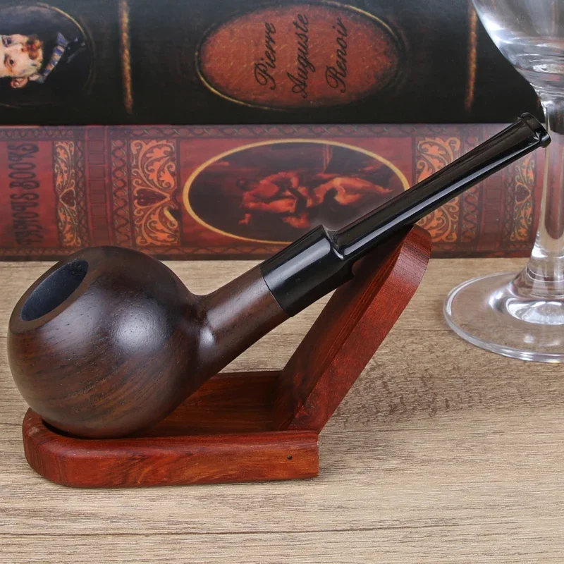 New Natural Ebony Wood Straight Wooden Tobacco Pipe Smoking Pipe Apple Pipe 9mm Filter Smoker Gift For Father Boyfriend Smoking