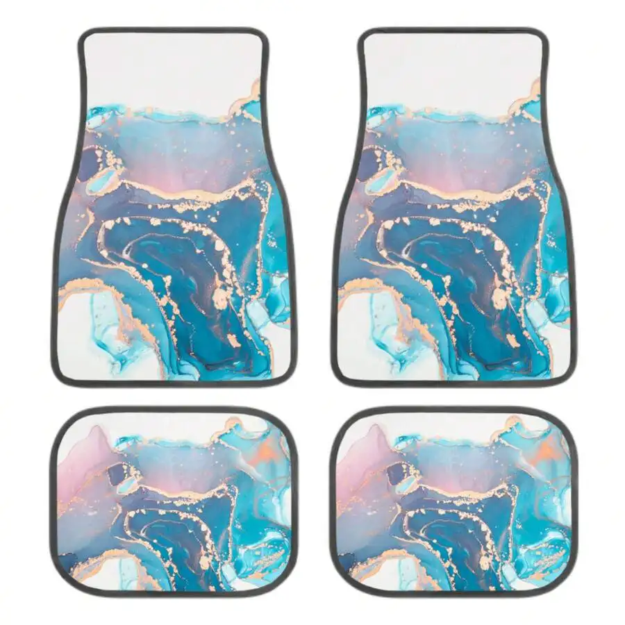 

Set Of 4 Universal Car Floor Mats Blue Abstract Marble Pattern Non-Slip All Weather