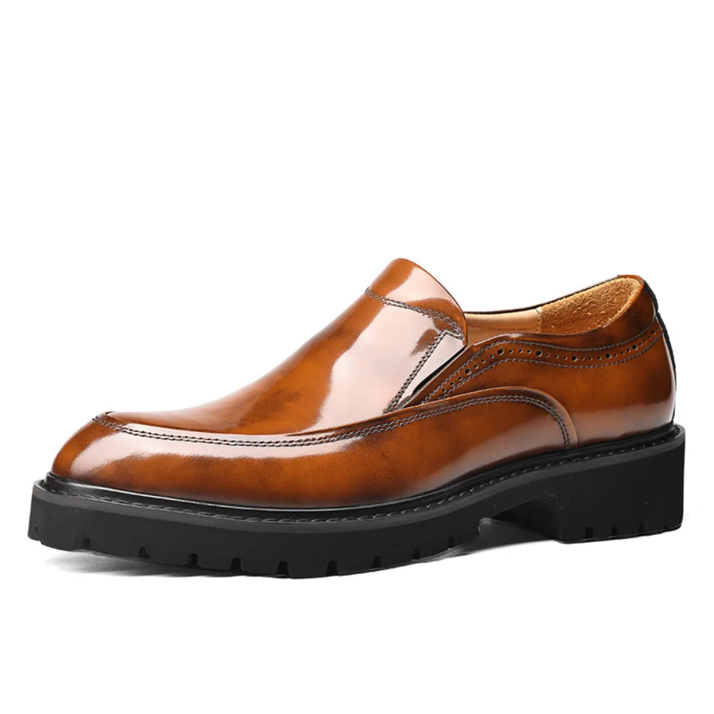 Genuine Leather Loafers Men Thick Sole Height Increase Oxfords Business Dress Shoes Patent Leather