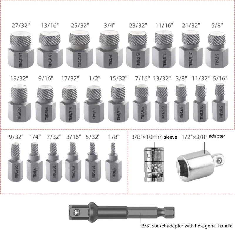 Portable Efficient Easy Out Screw Extractor Nut Removal Set Suitable for Damaged Stripped Rusted Bolts Home Workshop Use