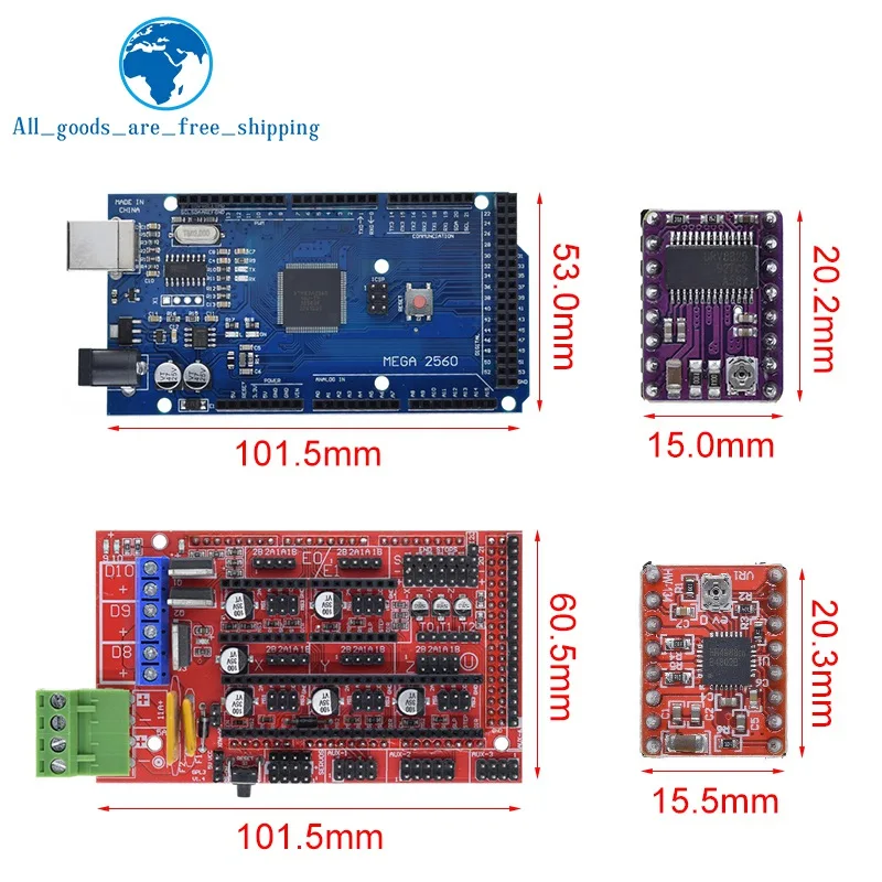 TZT 3D-Drucker Mega 2560 R3 + RAMPS 1.4 Bedienfeld + 5 Stück A4988 oder DRV8825 Schrittmotorantrieb für Arduino 3D-Drucker-Kit