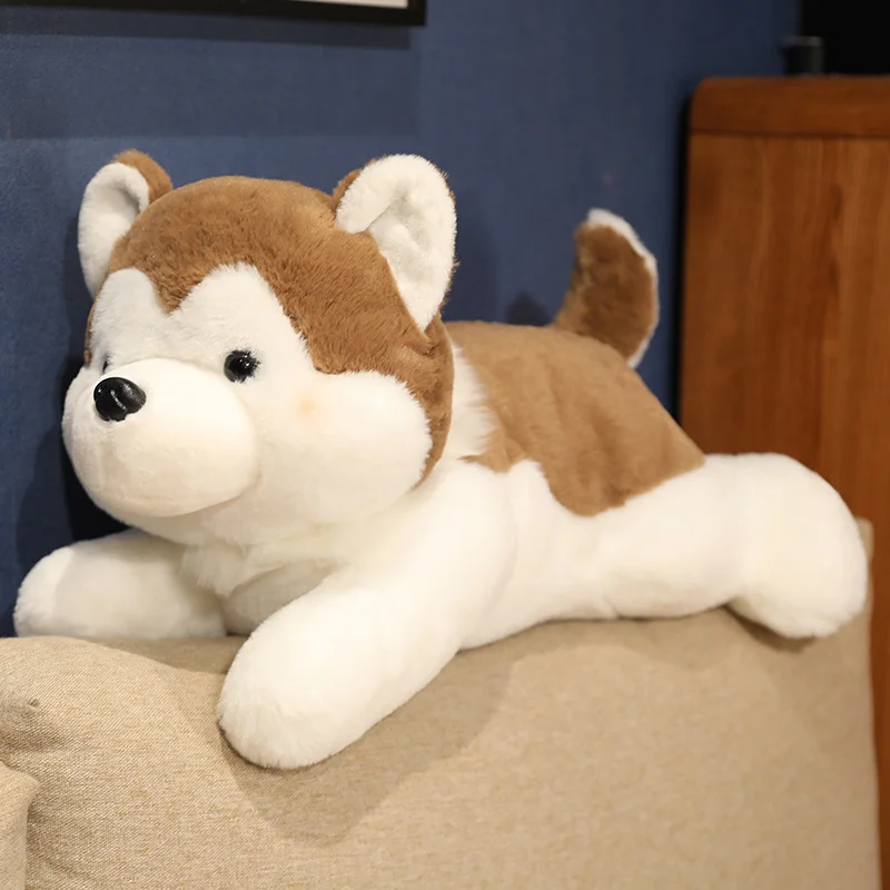 30/40/50CM Cute Husky Dog Plush Toy Stuffed Animal Soft Kawaii Lying Brown Pet Puppy Pillow Doll Toys for Xmas Gift