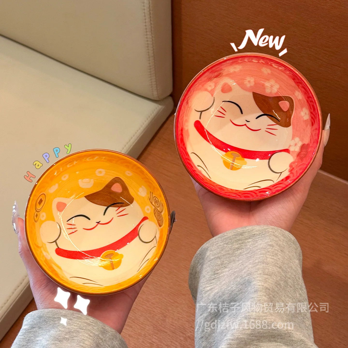 

yjq lucky cat relief underglaze color ceramic rice bowl gift box housewarming gift companion tableware