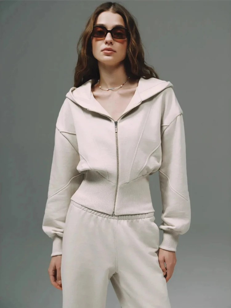 

Spring Autumn Hoodie Set Women's Street Style Casual Long Pants Zipper Cardigan Trendy Polyester Fabric Street Fashion Ensemble