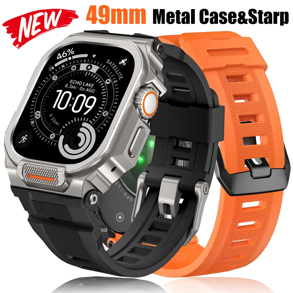 Metal Case&Strap For Apple Watch Ultra 3 2 49mm Sport Silicone Bracelet Protective Bumper For iWatch Cover 49mm Band Mod Kit