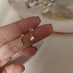 Exquisite Personality Zircon Pendant Earrings For Women Gold Silver Color Crystal Dangle Earring Ladies Wedding Party Jewelry
