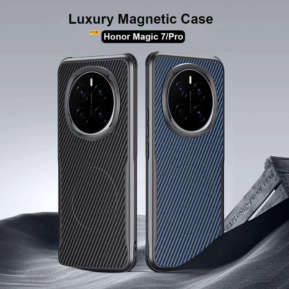 

Support Magnetic Magsafe Wireless Charging Case For Honor Magic 7 Pro Case Carbon Fiber Texture Honor Magic7 Shockproof Cover