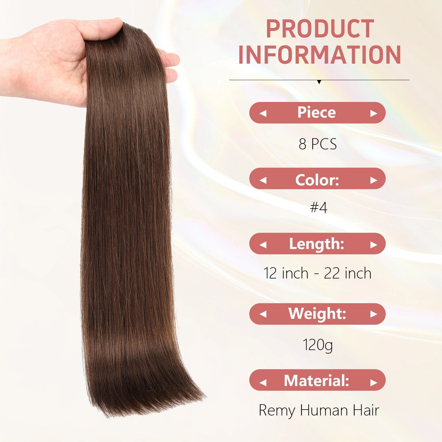 Medium Brown Clip in Hair Extension Human Hair 120g 8Pcs Remy Hair Extensions for Women Seemless Straight Clip In Hair Extension
