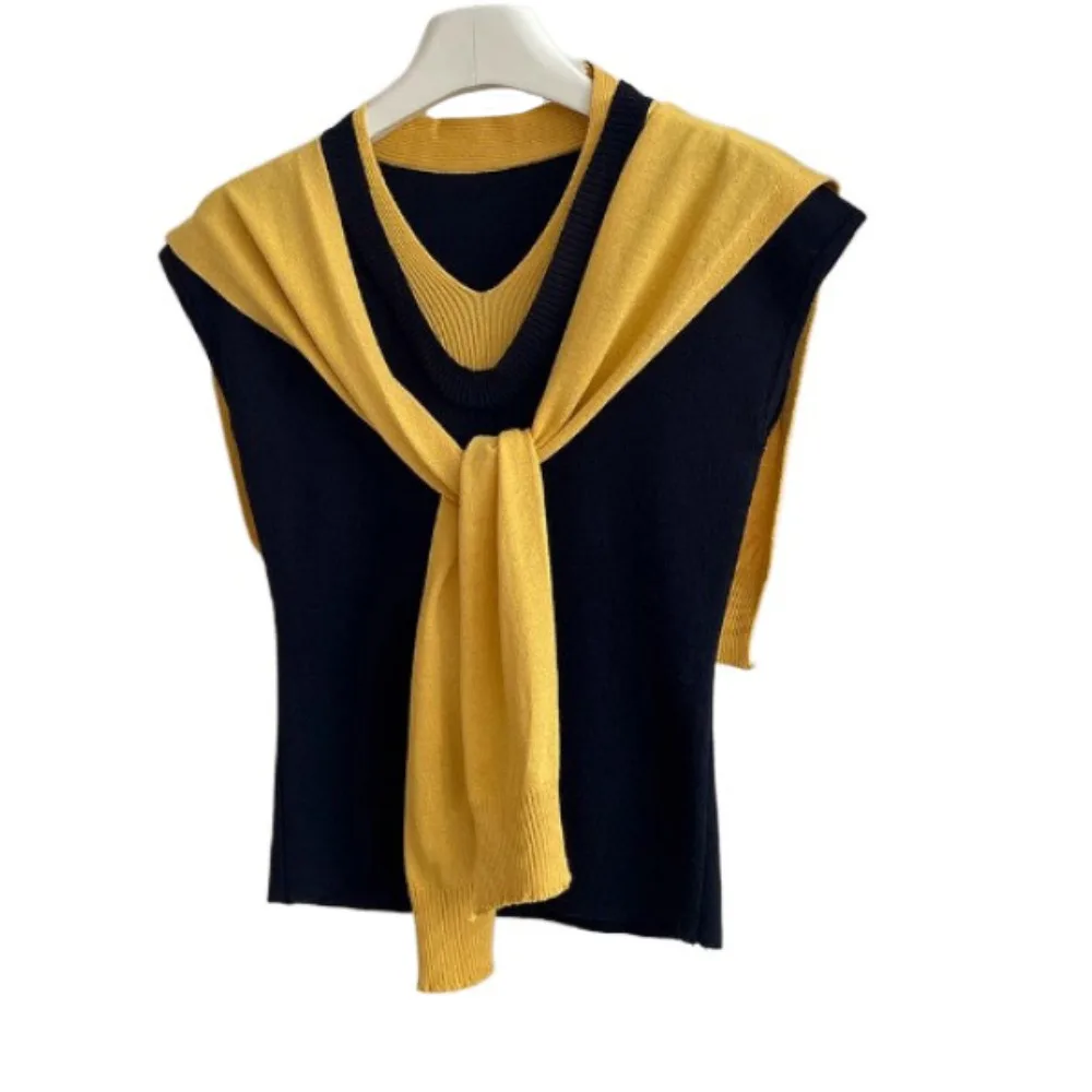 

Футболки из двух предметов на шнуровке, лоскутные футболки с v-образным вырезом, тонкий вязаный укороченный топ в корейском стиле с короткими рукавами, милые футболки для девочек, топ для девочек