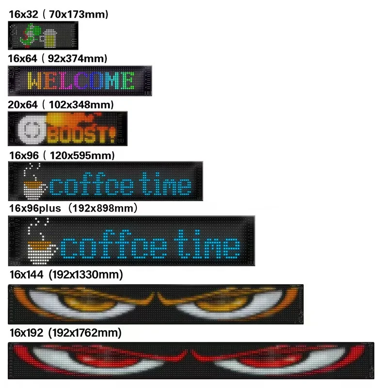 Sinal LED para Carro, Rolagem Sinal LED,Flexível Sinal LED RGB Cor, Bluetooth APP,DIY Design Animações/Texto/Graffiti(12x59,5 centímetros)