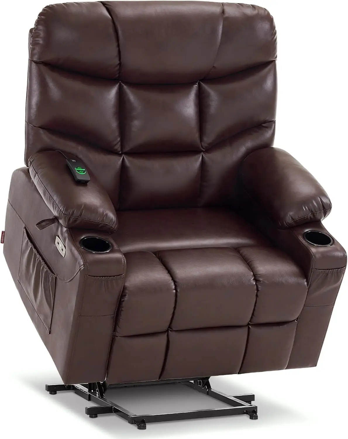 Power Lift Recliner Chair with Extended Footrest for Big Elderly People Faux Leather Dark Brown Medium Wide Easy to Assemble