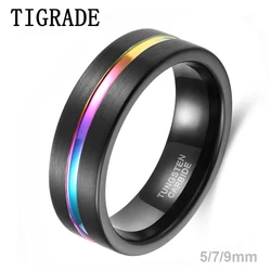 Tigrade Man Ring 5/7/9mm Black Tungsten Carbide Rings Men's Jewelry Colorful Line Wedding Bands Rings Male bague homme