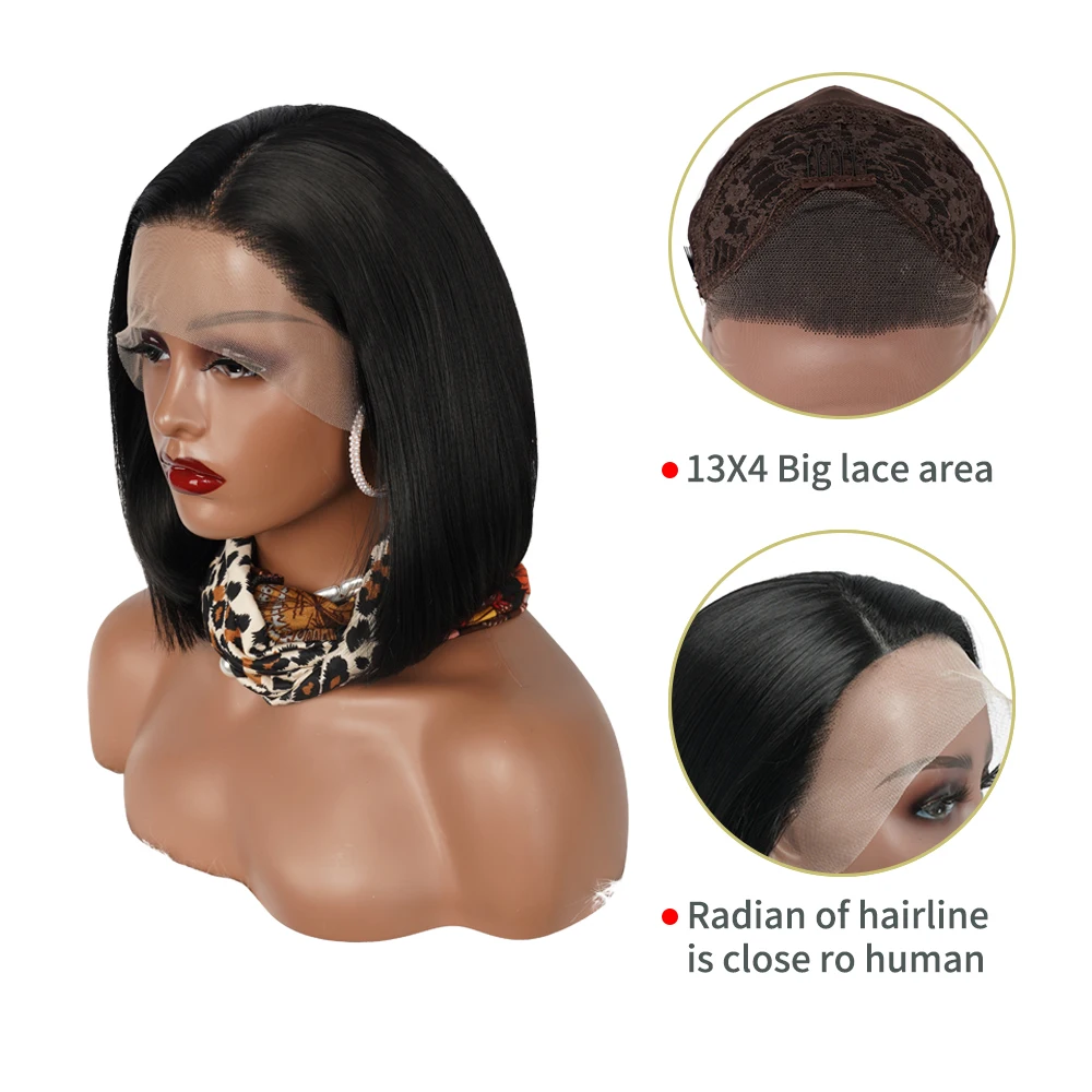 Bob Lace Front Wigs 13x4 Straight Lace Front Wigs Synthetic Natural Black Short Bob Lace Frontal Wigs For  Women Glueless Heat