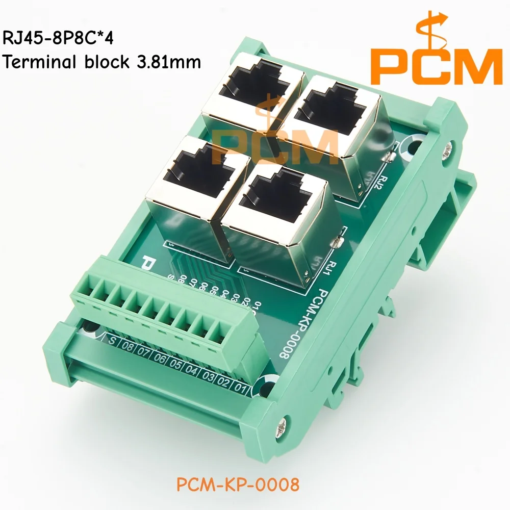 DIN Rail Mount 4 Port RJ45 To Terminal Block Adapter Network Breakout Board For Industrial Ethernet PLC Cabinet Wiring