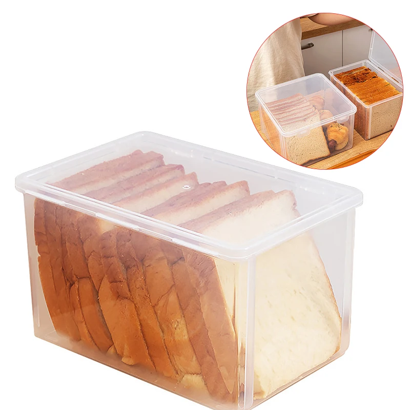 Clear Bread Container Storage Box Kitchen Dispenser Bread Boxes Baking Bread Cake Containers Airtight Box Refrigerator Kitchen