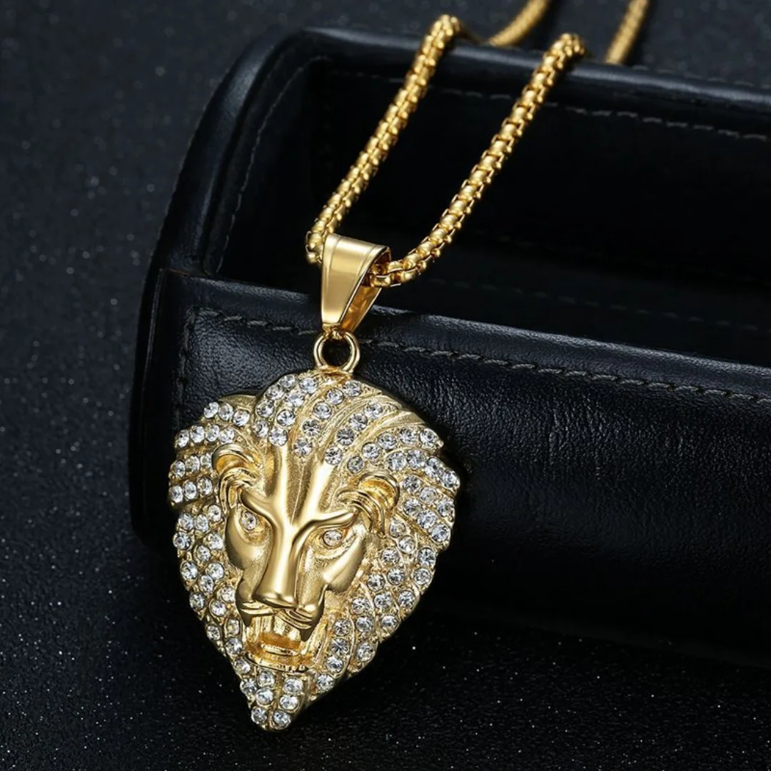 Punk Lion Head Animal Iced Out Bling CZ Leo Pendant Male Gold Silver Color Stianless Steel Necklace For Woman Man Luxury Jewelry