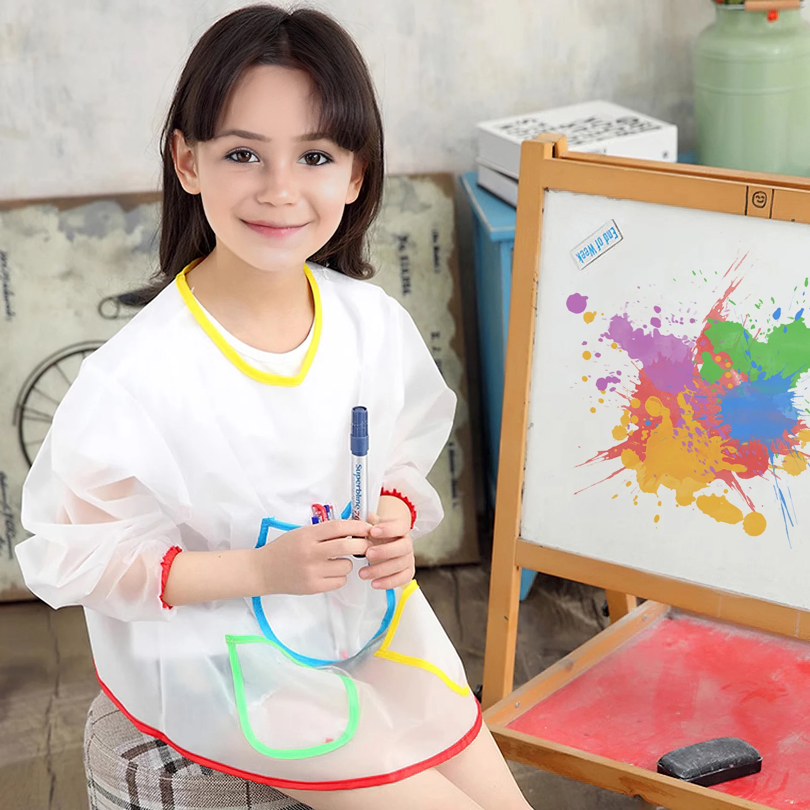 

2pcs Painting Apron Translucent Long Sleeved Smock for Waterproof Art Craft Oil Paint Protect Clothes