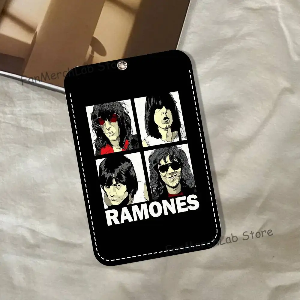 R-Ramone Band Pattern 1Pc PU Leather Card Holder Keychain Key Ring Door Lock Access Tags ID Card Case Keychain Card