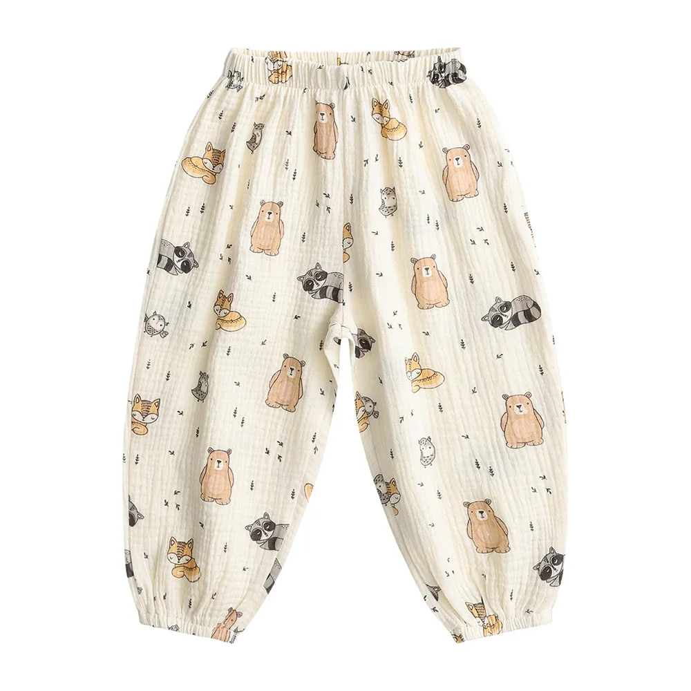 Casual Boys Girls Cotton Pants Baby Girls Cartoon Loose Harem Pants Summer Boys Breathable Floral Trousers Children Clothing