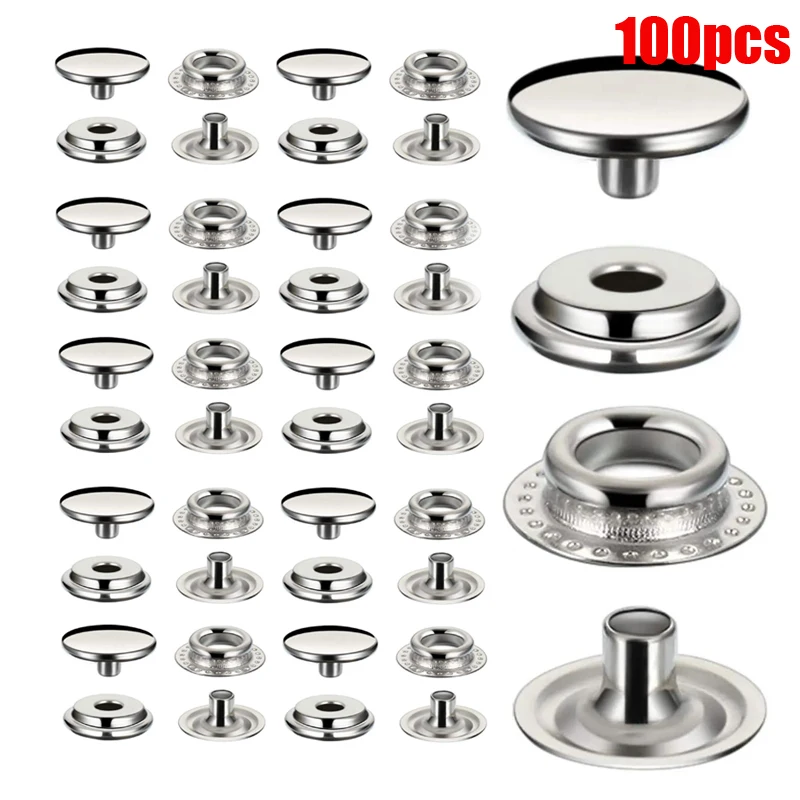 25set 15mm Stainless Steel Snap Fastener Kit, Marine Grade Snap Fastener Stainless Steel Snap Buttons for  Sewing Leather Bags