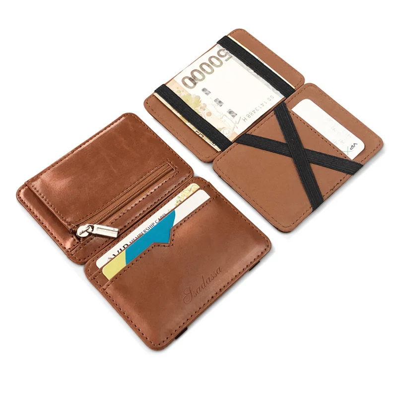 Men's PU Leather Magic Wallet with Elastic Band Ultra-thin Money Clip Portable Coin Purse Multifunctional Slim Mini Handbag