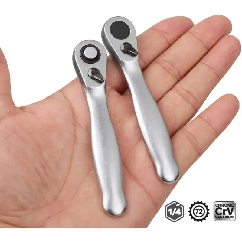 

Mini Ratchet Wrench 1/4 Drive Ratchet Handle 72 Teeth Quick Release Socket Tool