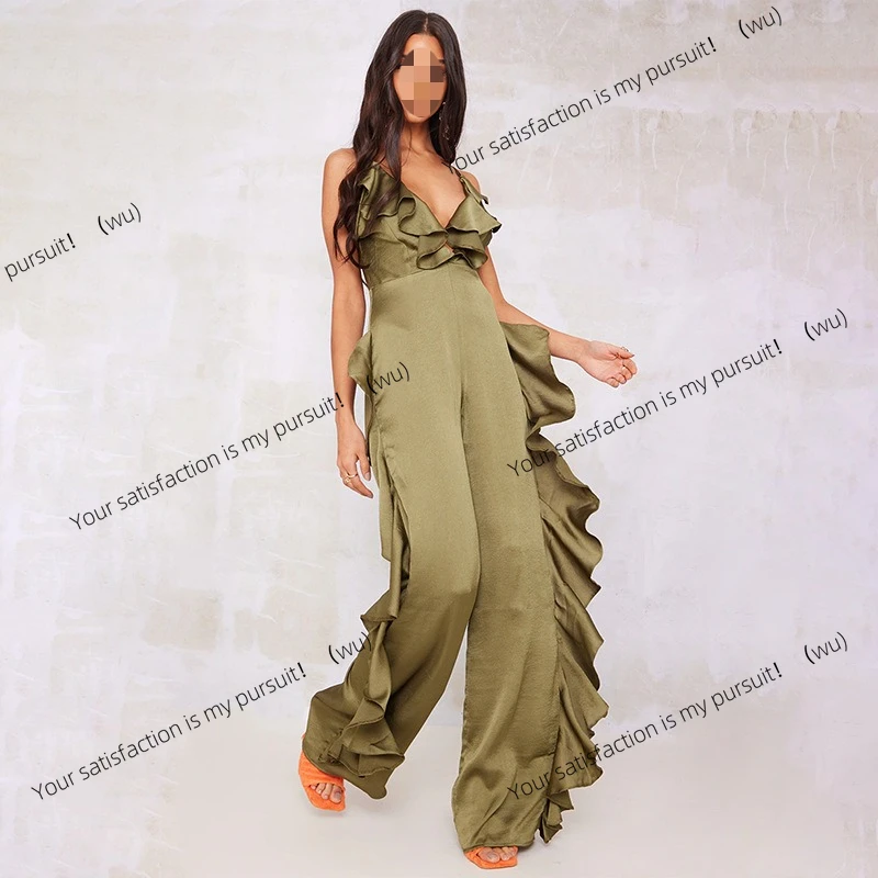 

Satin jumpsuit summer women's ruffle edge sleeveless