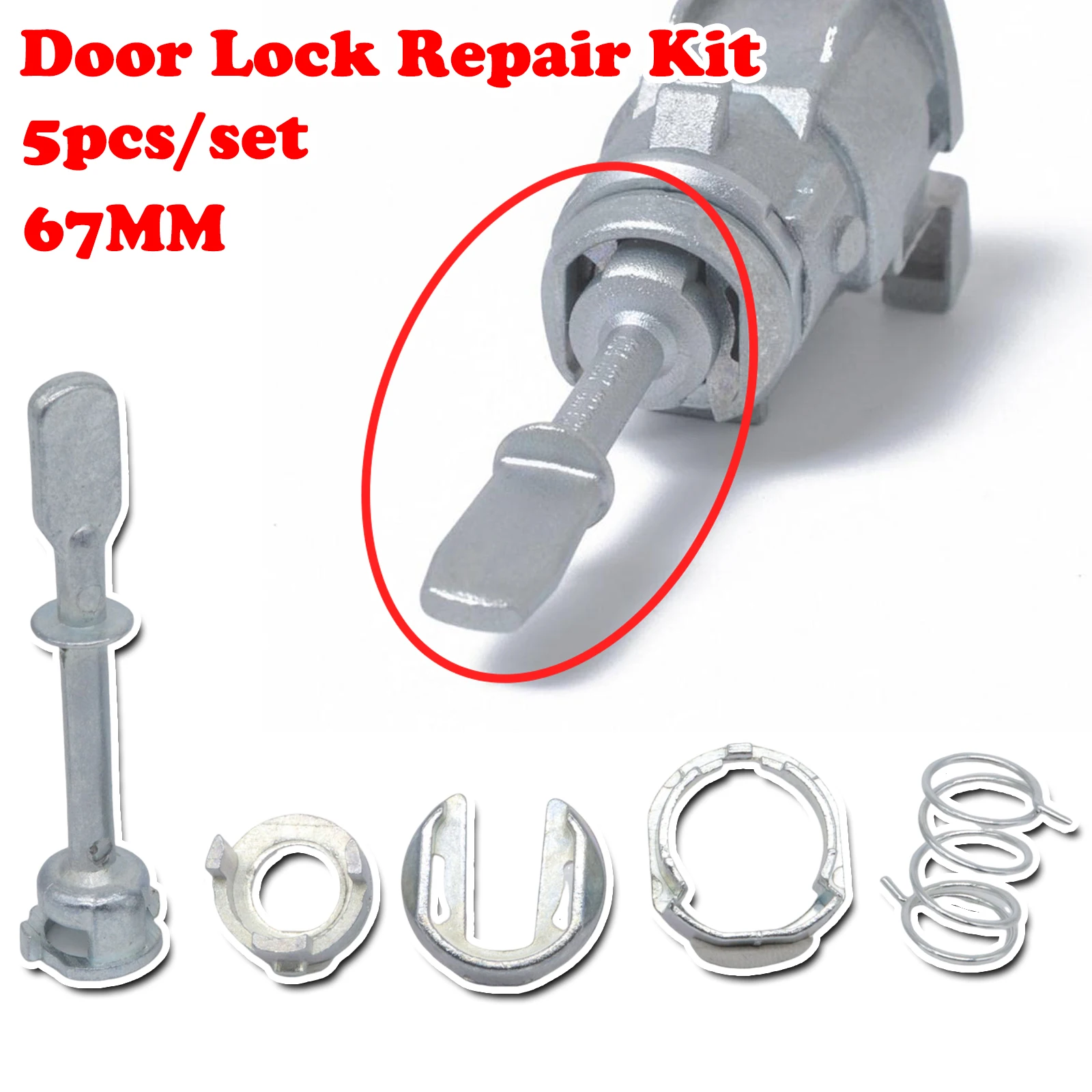

5pcs Car Front Door Handle Lock Cylinder Barrel Paddle Repair Kit Tool 67MM Set Replacement For Seat Cordoba Ibiza VW Derby Polo