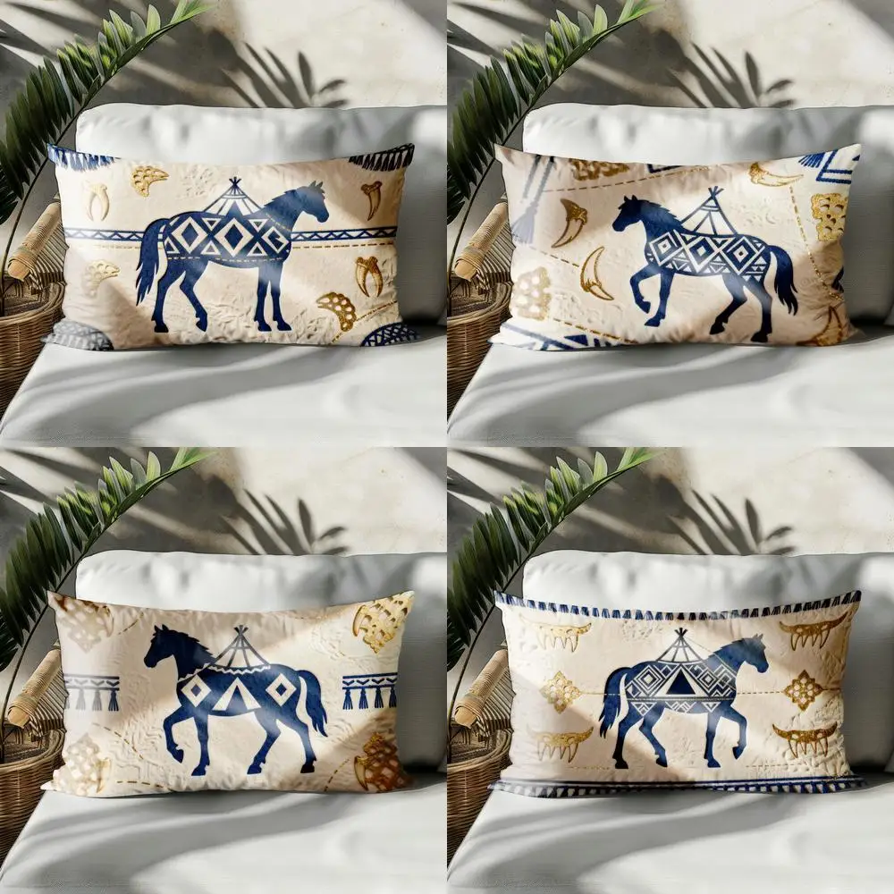 

Двухмерная геометрическая подушка с изображением синей лошади, подходит для дивана, спальни, автомобиля, наволочка, прямоугольная подушка для спины