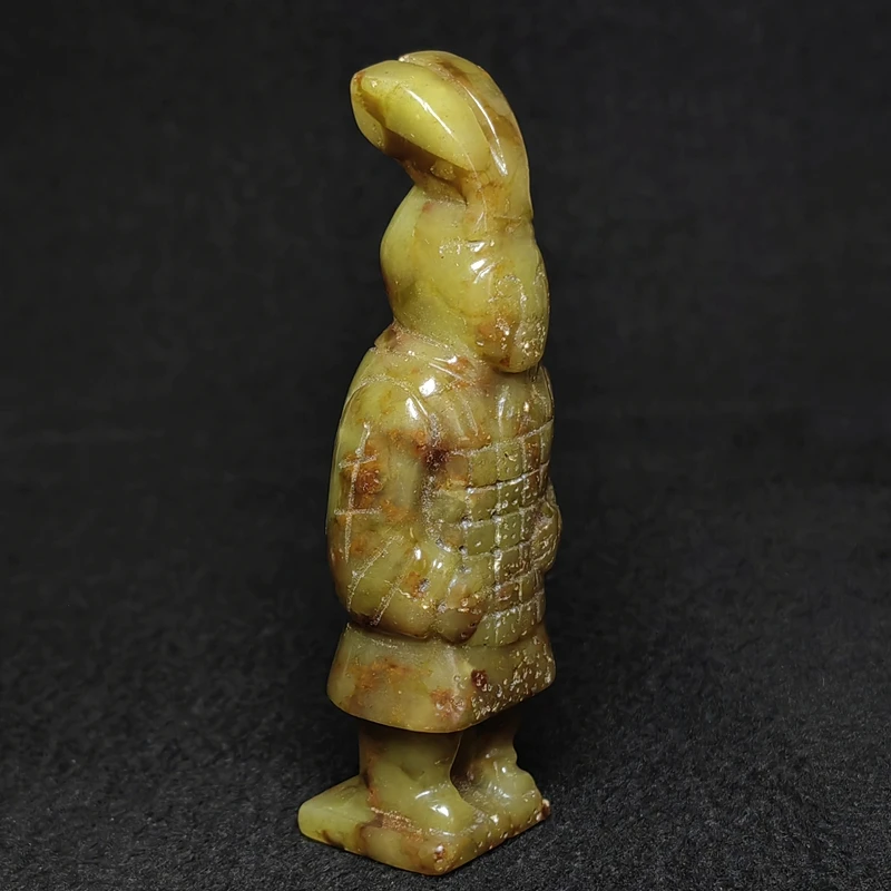 YIZHU CULTUER ART Size 9×3×2.1cm Chinese Old Jade Carved Terra-Cotta Warriors Person Statue Ornament Collection