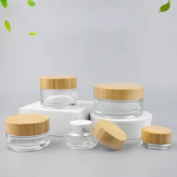 Bamboo Lid Empty Jars Glass Cream Jar Cosmetic Container 5-100g Make Up Container Travel Cosmetic Jars DIY Facial Mask Bottle