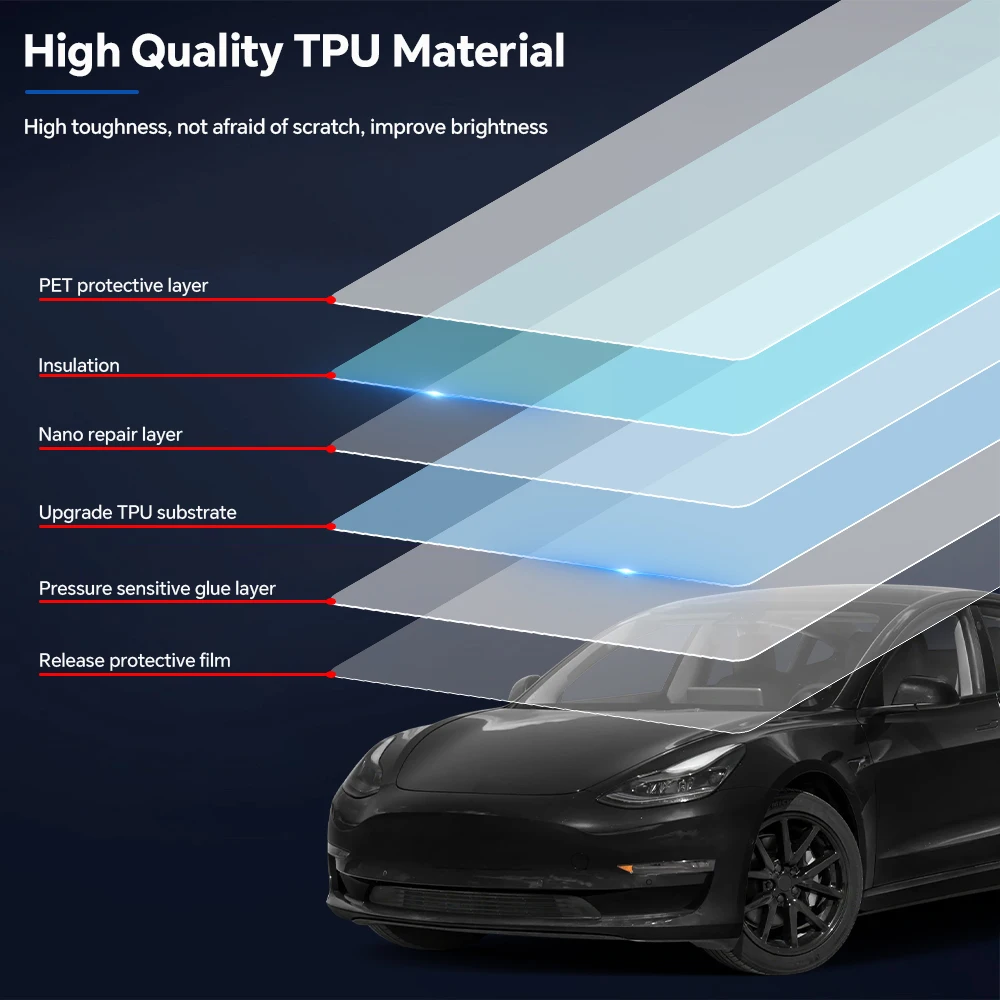 9Mil طبقة حماية الطلاء من البولي يوريثان قبل قطع PPF ل تسلا نموذج 3 2020-2023 جسم السيارة المضادة للخدش واضح الصدرية مقاومة غطاء غير مرئي