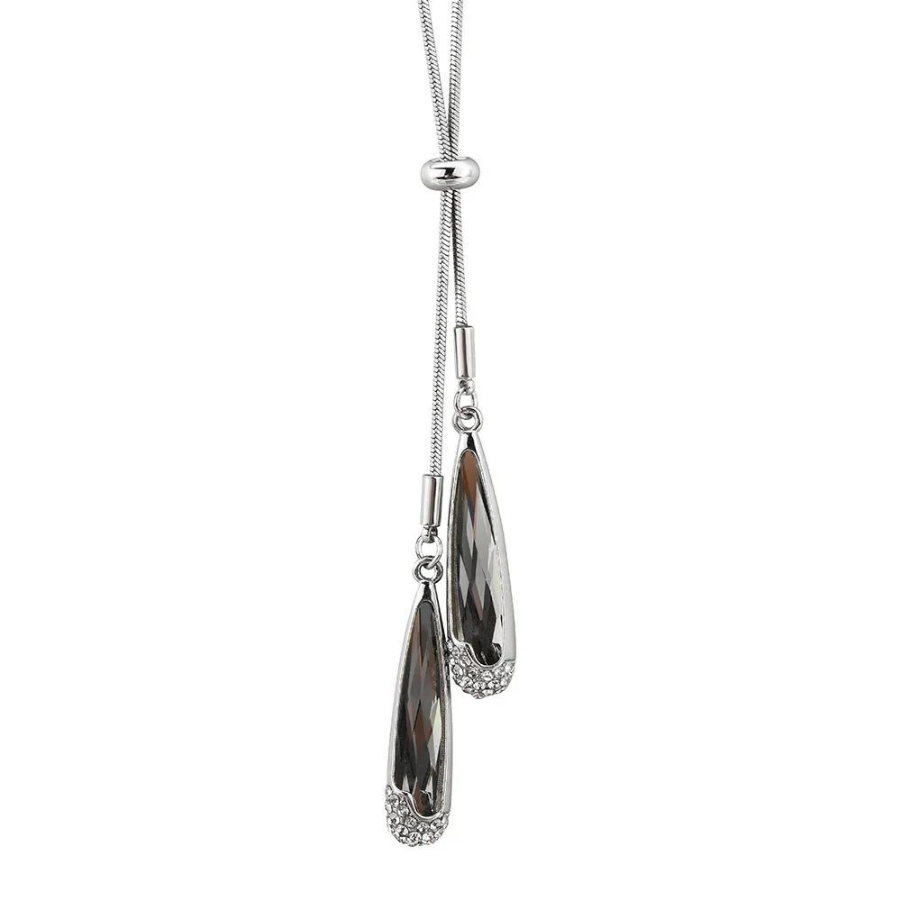 

Long drawstring necklace for autumn and winter, crystal sweater chain, feminine charm, teardrop-shaped necklace