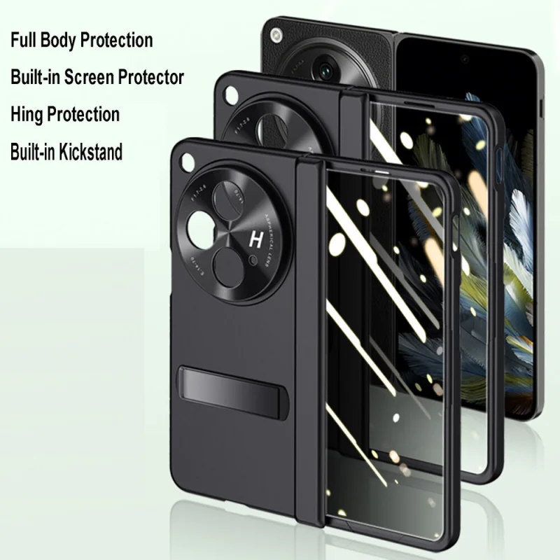 Privacy Screen Protector Phone Case For OnePlus Open Hinge Lens Protective Case with Stand Built-in Kickstand Phone Holder Cover