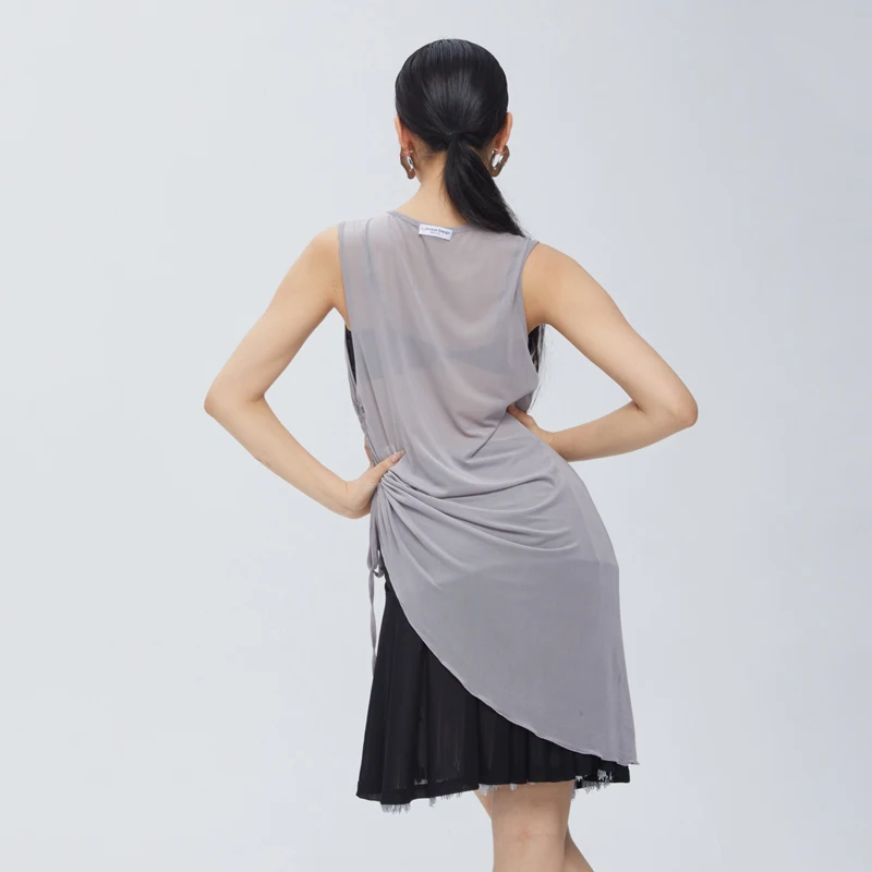 2025 High-End Latin Dance Performance Costumes For Women Drawstring Top Double-Layer Mesh Tassel Skirt Latin Dance Wear DQS19371