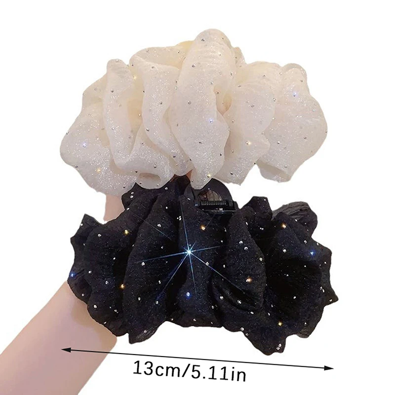 New Summer Sweet Mesh Tulle Star Bubble Hair Claw Clips For Women Solid Ponytail Clip Headdress Accessories