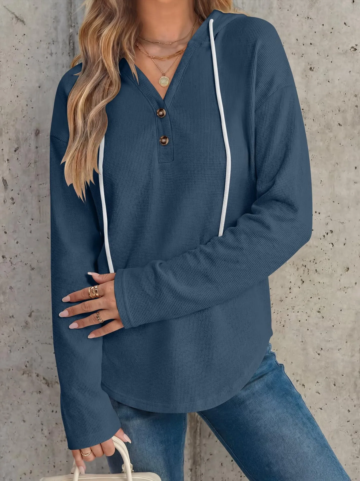 Casual Pullover Hoodie with V Neck Regular Length American and European Style Regular Sleeve Autumn Long Sleeve Women Hoodie