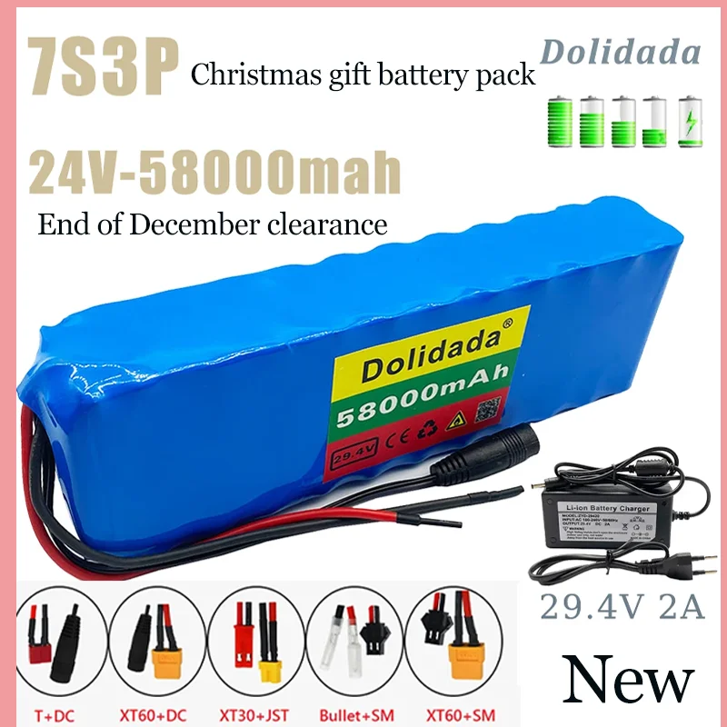 24V 58000mAh 7S3P 18650 Battery Pack Lithium Battery Electric Bicycle Moped Scooter Lithium Ion Rechargeable Batteries Charger