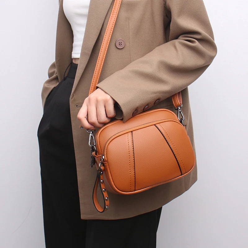 Einfarbige modische Niet Reiß verschluss Damen Handy tasche einfache weiche Leder Schulter Cross body kleine quadratische Tasche Handtasche – Detail 12